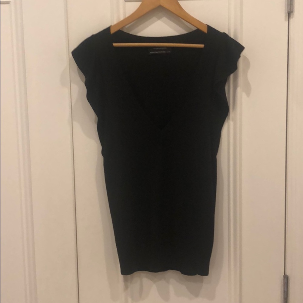 Club Monaco Black Cashmere & Silk Knit V-Neck Top